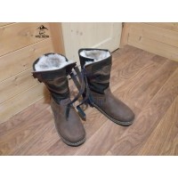 Монголки мужские натуральные коричневые на липучках, нубук, войлочная подошва