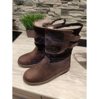 Монголки мужские натуральные коричневые на липучках, нубук, войлочная подошва