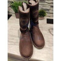 Монголки мужские натуральные коричневые на липучках, нубук, войлочная подошва