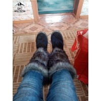 Унты женские натуральные чернобурка, войлочная подошва