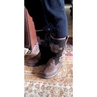 Монголки мужские натуральные высокие коричневые, войлочная подошва