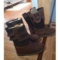 Монголки женские натуральные коричневые, войлочная подошва