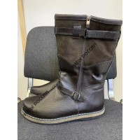 Монголки мужские натуральные коричневые с замком, войлочная подошва