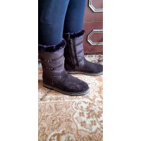 Сапоги зимние женские натуральные коричневые с замком, войлочная подошва