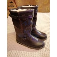 Монголки мужские натуральные коричневые с замком, войлочная подошва