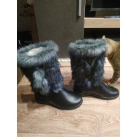 Унты женские натуральные чернобурка кожаные, литая подошва