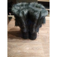 Унты женские натуральные чернобурка кожаные, литая подошва