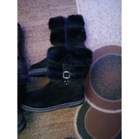 Унты женские натуральные короткие черные с замком, войлочная подошва