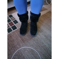 Унты женские натуральные короткие черные с замком, войлочная подошва