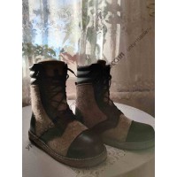 Берцы зимние натуральные войлочные с мехом и кожаным носом, войлочная подошва