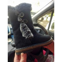 Сапоги зимние женские натуральные короткие черные с опушкой с замком, войлочная подошва Сапоги зимние женские натуральные короткие черные с опушкой с замком, войлочная подошва