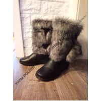 Унты женские натуральные чернобурка кожаные, литая подошва