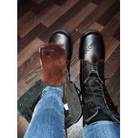 Берцы зимние натуральные черные кожаные с мехом армейские, литая подошва