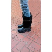 Унты мужские натуральные высокие черные, литая подошва