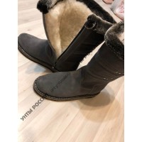 Сапоги зимние женские натуральные серые с замком, войлочная подошва