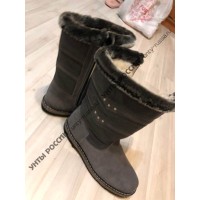 Сапоги зимние женские натуральные серые с замком, войлочная подошва