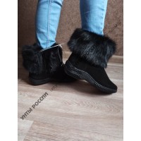 Унты женские натуральные короткие, черный песец, литая подошва