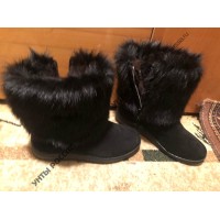 Унты женские натуральные короткие черные с замком, литая подошва