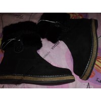 Унты женские натуральные короткие черные с замком, войлочная подошва