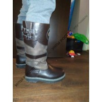 Монголки мужские натуральные высокие коричневые, войлочнорезиновая подошва