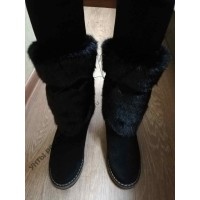 Унты женские натуральные черные, войлочная подошва