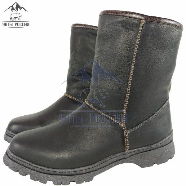 Полусапоги зимние мужские натуральные коричневые кожаные, серия "Вожак", литая подошва (арт. 10017)