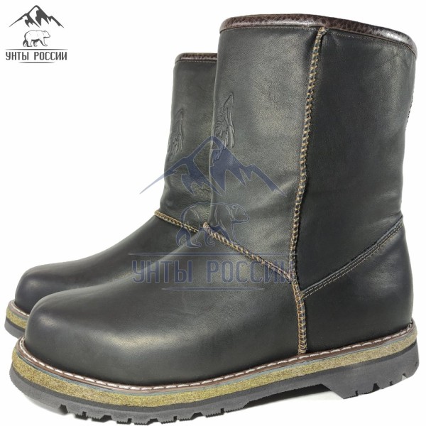 Угги мужские зимние натуральные коричневые войлочнорезиновая подошва, серия "Вожак" (арт. 10019)