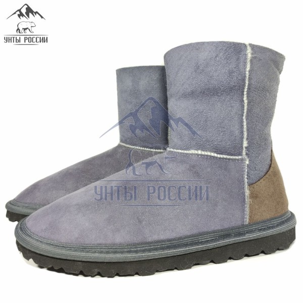 Угги из натуральной дублёной овчины серые с коричневой пяткой (арт. 20008)