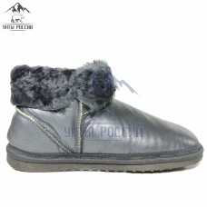 Чуни из натуральной овчины с кожаным верхом серые