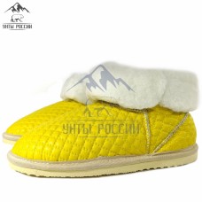 Чуни из натуральной овчины с кожаным верхом желтые