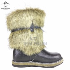 Унты мужские натуральные короткие собака кожаные, войлочная подошва
