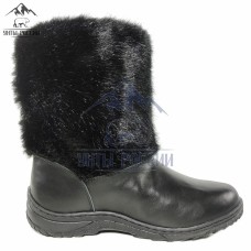 Унты женские натуральные кожаные короткие черная норка, литая подошва