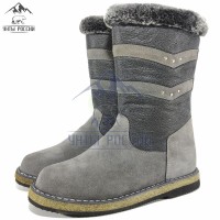 Сапоги зимние женские натуральные серые с замком, войлочная подошва