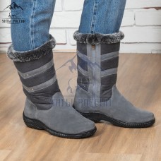 Сапоги женские натуральные серые с замком, литая подошва