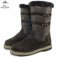 Сапоги зимние женские натуральные коричневые с замком, войлочная подошва