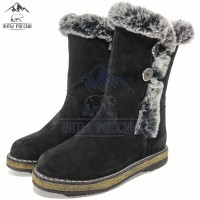 Сапоги зимние женские натуральные короткие черные с опушкой с замком, войлочная подошва