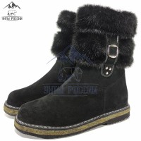 Унты женские натуральные короткие черные с замком, войлочная подошва