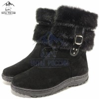 Унты женские натуральные короткие черные с замком, литая подошва