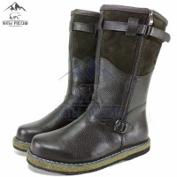 Монголки мужские натуральные коричневые с замком, войлочная подошва