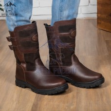 Монголки мужские натуральные короткие коричневые, литая подошва