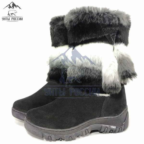 Унты подростковые натуральные шиншилла, литая подошва (арт. 40143)