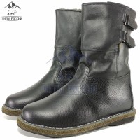 Монголки мужские натуральные черные на липучках, войлочная подошва