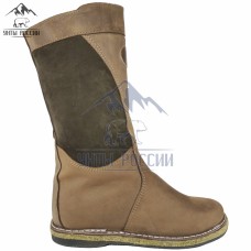 Монголки женские натуральные коричневые, войлочная подошва