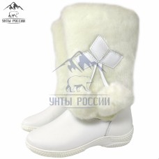 Унты женские натуральные кожаные белые "Айна" литая подошва