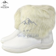 Унты женские натуральные короткие кожаные белые "Айна" литая подошва