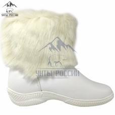 Унты женские натуральные короткие кожаные белые "Айна" литая подошва