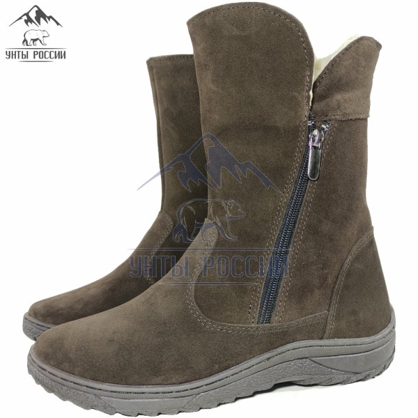 Полусапоги зимние женские натуральные коричневые на замке «Морена», литая подошва (арт. 50038)