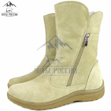 Полусапоги зимние женские натуральные бежевые на замке «Морена», литая подошва