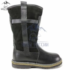 Монголки мужские натуральные высокие черные, войлочнорезиновая подошва