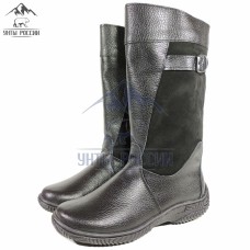 Монголки женские натуральные черные кожаные, литая подошва
